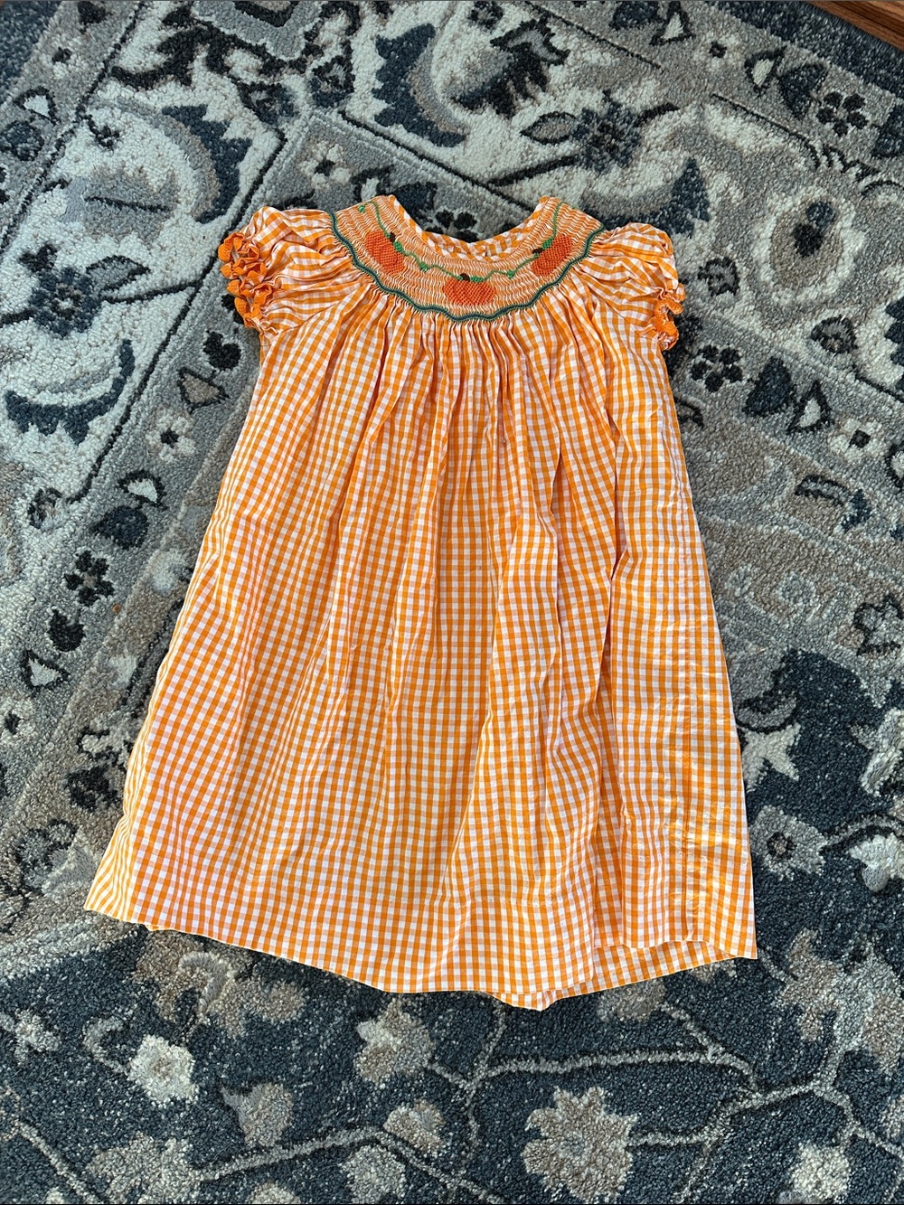marmellata Orange Gingham Smocked Dress Pumpkins for fall